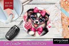 Valentine Dog Car Coaster - Cute Puppy Coaster PNG Product Image 1