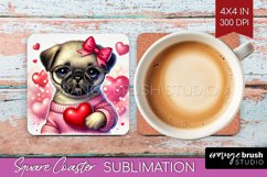 Valentine Dog Square Coaster - Cute Puppy Coaster PNG Product Image 1