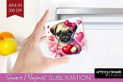 Valentine Dog Magnet Sublimation - Cute Puppy Square Magnet Product Image 1