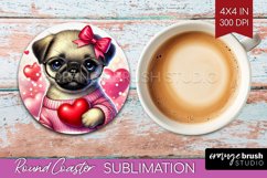 Valentine Dog Round Coaster - Cute Puppy Coaster PNG Product Image 1