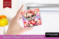 Valentine Dog Magnet Sublimation - Cute Puppy Square Magnet Product Image 1