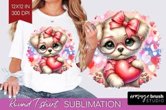 Valentine Dog Round Tshirt Background - Cute Puppy PNG Product Image 1