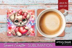 Valentine Dog Square Coaster - Cute Puppy Coaster PNG Product Image 1