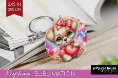 Valentine Dog Keychain PNG - Cute Puppy Keychain Sublimation Product Image 1