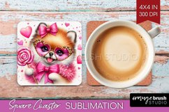 Valentine Dog Square Coaster - Cute Puppy Coaster PNG Product Image 1