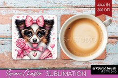 Valentine Dog Square Coaster - Cute Puppy Coaster PNG Product Image 1