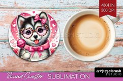 Valentine Dog Round Coaster - Cute Puppy Coaster PNG Product Image 1