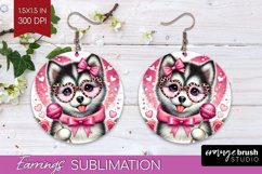 Valentine Dog Round Earrings - Cute Puppy PNG Sublimation Product Image 1