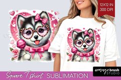 Valentine Dog Square Tshirt Background - Cute Puppy PNG Product Image 1