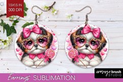 Valentine Dog Round Earrings - Cute Puppy PNG Sublimation Product Image 1