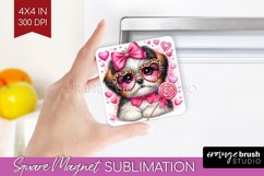 Valentine Dog Magnet Sublimation - Cute Puppy Square Magnet Product Image 1