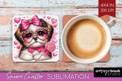 Valentine Dog Square Coaster - Cute Puppy Coaster PNG Product Image 1