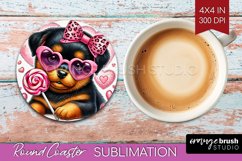 Valentine Dog Round Coaster - Cute Puppy Coaster PNG Product Image 1