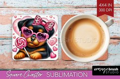 Valentine Dog Square Coaster - Cute Puppy Coaster PNG Product Image 1
