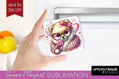Valentine Dog Magnet Sublimation - Cute Puppy Square Magnet Product Image 1