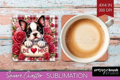 Valentine Dog Square Coaster - Valentines Day Coaster PNG Product Image 1
