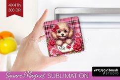 Valentine Dog Magnet Sublimation - Valentines Day Square PNG Product Image 1