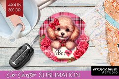 Valentine Dog Car Coaster - Valentines Day Coaster PNG Product Image 1