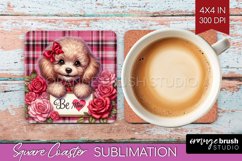 Valentine Dog Square Coaster - Valentines Day Coaster PNG Product Image 1