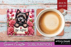 Valentine Dog Square Coaster - Valentines Day Coaster PNG Product Image 1