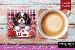 Valentine Dog Square Coaster - Valentines Day Coaster PNG Product Image 1