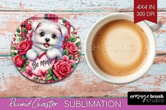 Valentine Dog Round Coaster - Valentines Day Coaster PNG Product Image 1