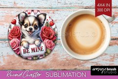 Valentine Dog Round Coaster - Valentines Day Coaster PNG Product Image 1