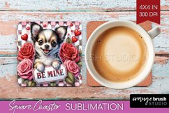 Valentine Dog Square Coaster - Valentines Day Coaster PNG Product Image 1
