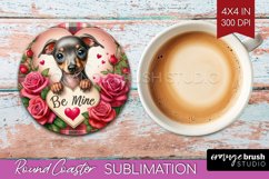 Valentine Dog Round Coaster - Valentines Day Coaster PNG Product Image 1