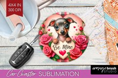 Valentine Dog Car Coaster - Valentines Day Coaster PNG Product Image 1