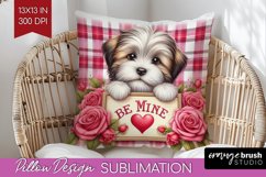 Valentine Dog Pillow Sublimation - Valentines Day Pillow PNG Product Image 1