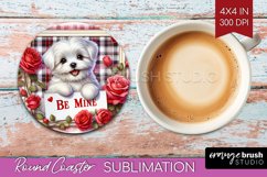 Valentine Dog Round Coaster - Valentines Day Coaster PNG Product Image 1