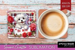 Valentine Dog Square Coaster - Valentines Day Coaster PNG Product Image 1