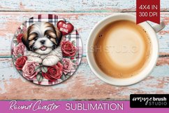 Valentine Dog Round Coaster - Valentines Day Coaster PNG Product Image 1
