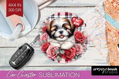 Valentine Dog Car Coaster - Valentines Day Coaster PNG Product Image 1