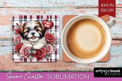 Valentine Dog Square Coaster - Valentines Day Coaster PNG Product Image 1