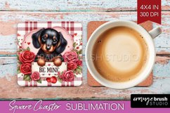 Valentine Dog Square Coaster - Valentines Day Coaster PNG Product Image 1