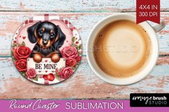 Valentine Dog Round Coaster - Valentines Day Coaster PNG Product Image 1