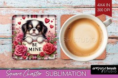 Valentine Dog Square Coaster - Valentines Day Coaster PNG Product Image 1