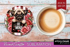 Valentine Dog Round Coaster - Valentines Day Coaster PNG Product Image 1