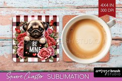 Valentine Dog Square Coaster - Valentines Day Coaster PNG Product Image 1