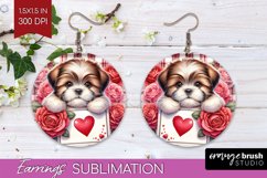 Valentine Dog Round Earrings - Valentines Day PNG Product Image 1