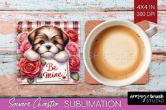 Valentine Dog Square Coaster - Valentines Day Coaster PNG Product Image 1