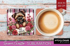 Valentine Dog Square Coaster - Valentines Day Coaster PNG Product Image 1