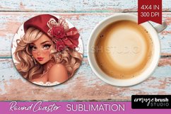 Valentine Girl Round Coaster - Valentines Day Coaster PNG Product Image 1