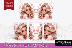 Valentine Girl Mug Wrap - Valentines Day Mug PNG Sublimation Product Image 1