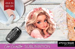 Valentine Girl Car Coaster - Valentines Day Coaster PNG Product Image 1