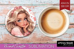 Valentine Girl Round Coaster - Valentines Day Coaster PNG Product Image 1