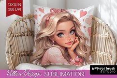 Valentine Girl Pillow Sublimation - Valentines Day Pillow Product Image 1