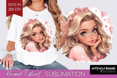 Valentine Girl Round Tshirt Background - Valentines Day PNG Product Image 1
